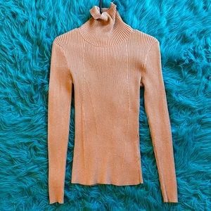 Ribbed Turtleneck with Gold Accents